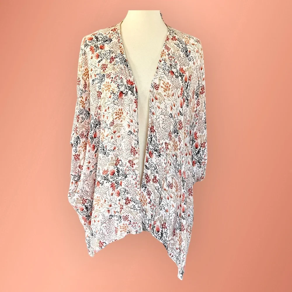 Floral Chiffon Kimono Cardigan Short Sleeve Blouse - Picture 6 of 9